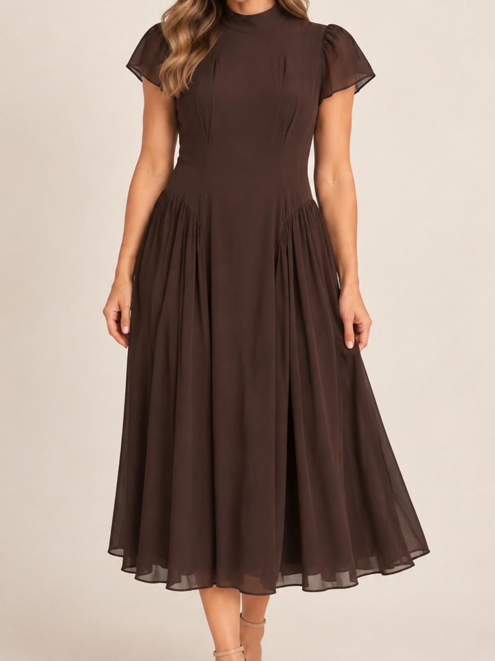 Reformation Chocolate Brown Midi Dress Size 12 Drop Waist